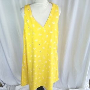 A New Day Women' Sleeveless Yellow  White Floral Spring Dress Pockets Size Large